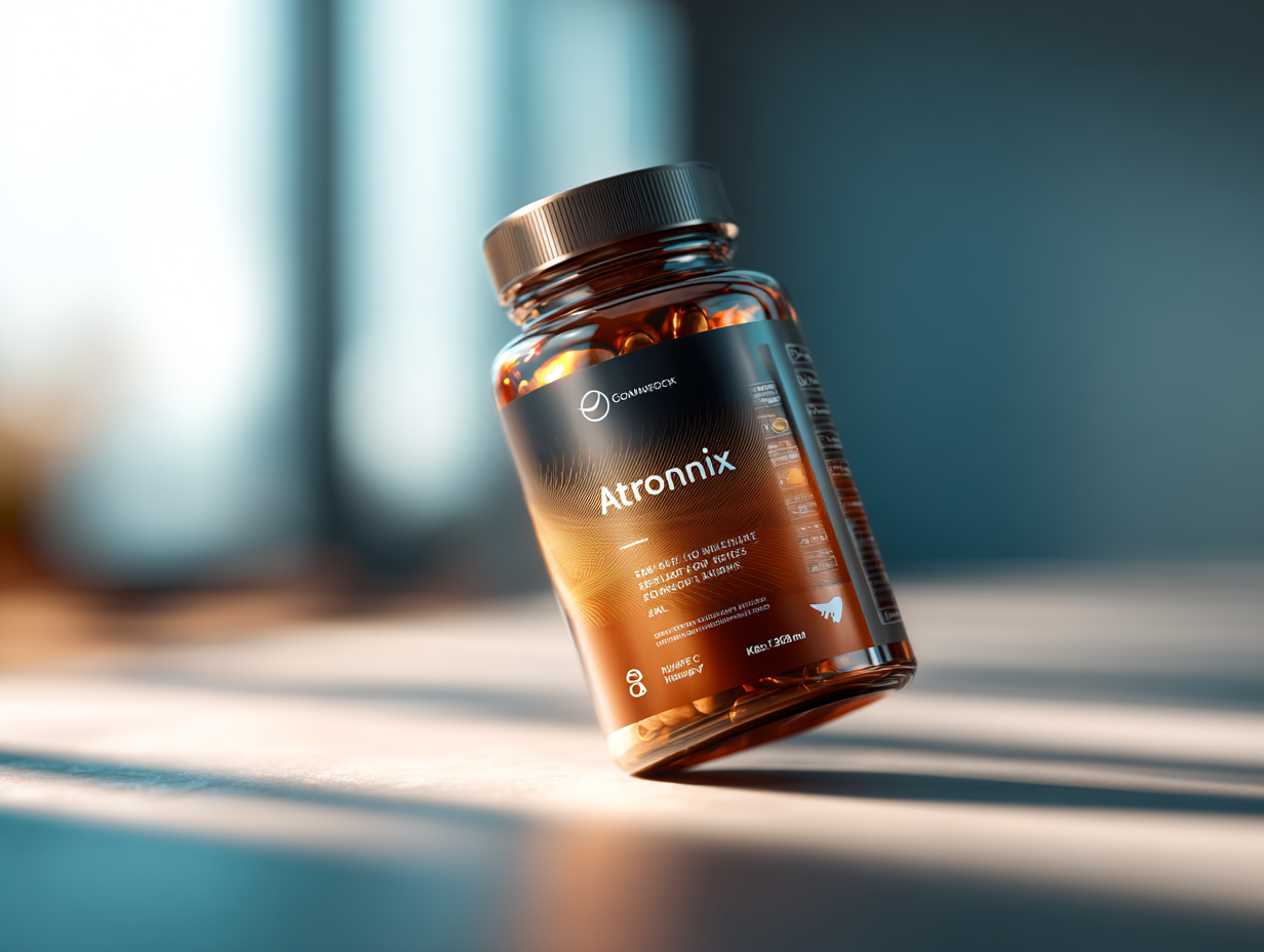 Atronnix - supliment natural în capsule pentru susținerea tensiunii arteriale normale și sănătății cardiovasculare, cutie cu 30 de capsule pe fundal neutru alb
